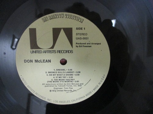 Don McLean Vinyl LP- 'Don McLean' 1972 United Artists label,First printing - Picture 8 of 10