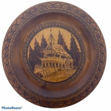 Vintage Zakopane 11" Carved Wooden Plate Church in the Woods Forest