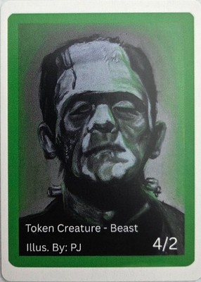 4/2 Green Beast Token Custom Hand Drawn Art Playing Card - NEW - Frankenstein