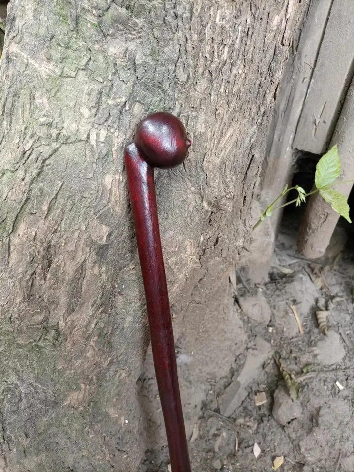 Original 1920 Estilo Africano Palisandro Hierro Caoba Caminar Senderismo Bastón Ambi Foto 2 de 4