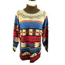 Vintage Lizsport Petite Chunky Sweater with Wooden Beads Size P EUC