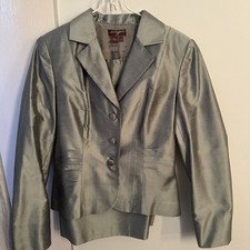 Kay Unger Mint Color Pinstripe Silk Skirt Suit Set Mint 6 EXCELLENT