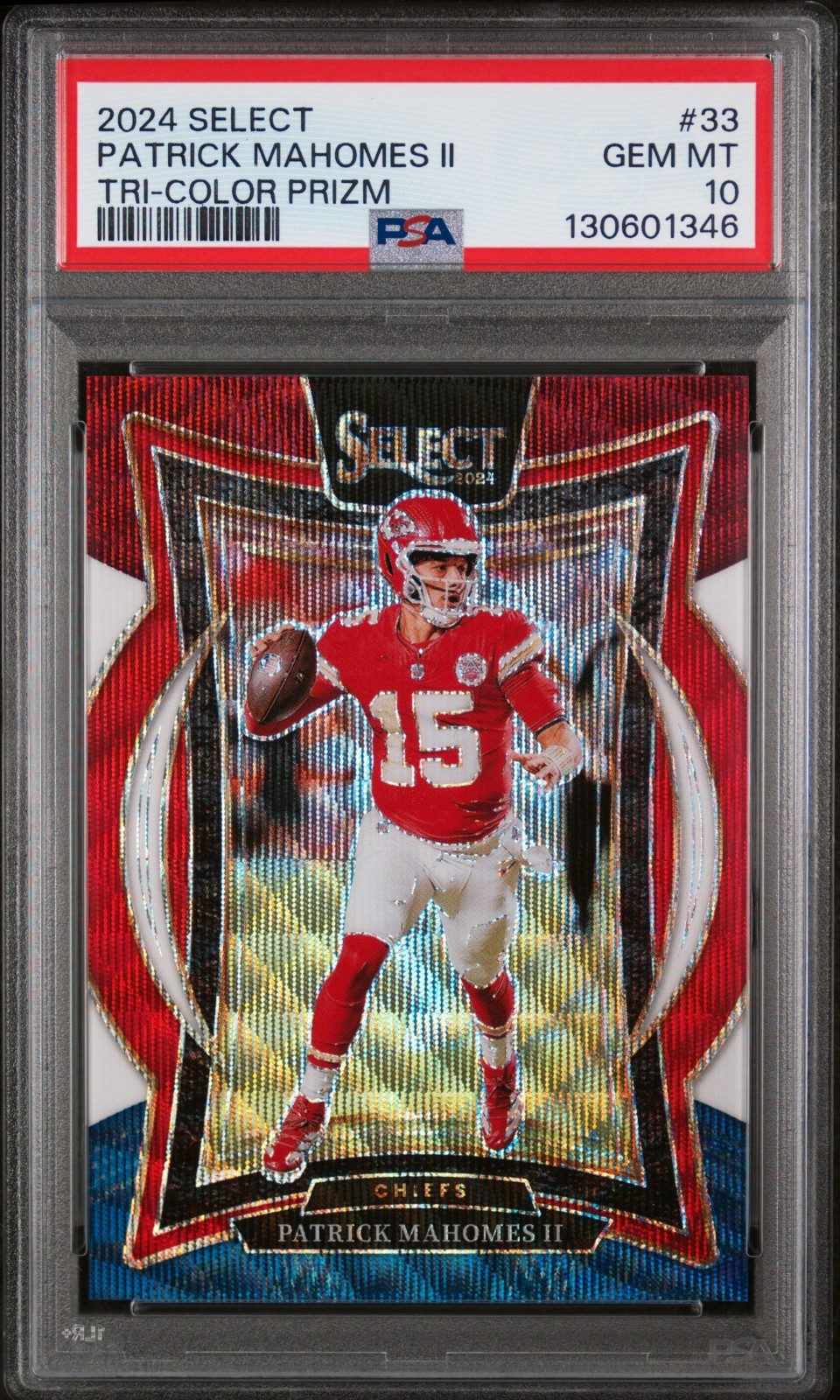 Patrick Mahomes 2024 Select Tri Color Prizm 45/299 PSA 10 #33