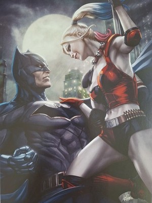 Batman Vs Harley Quinn 12x16 Art Print by Stanley Artgerm Lau DC Comics
