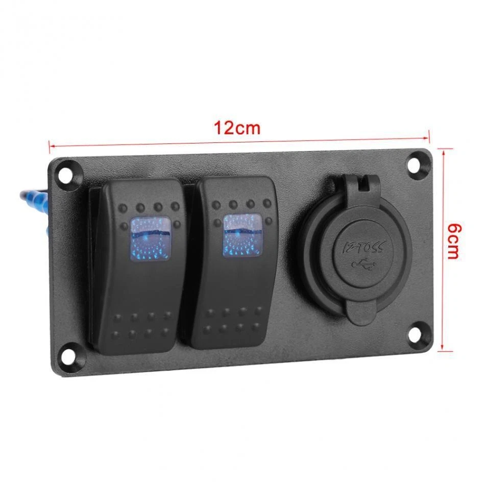 Multifunction Blue LED Dual USB Port Car Marine Rocker Switch Panel Breaker 3Pin Foto 3 de 4
