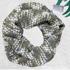 J. Jill Infinity Scarf Womens OS Taupe Gray White Boho Neutral Colors Loop Knit