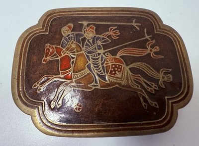 Vintage Enamel And Brass Lidded Trinket Box. Made in India 
