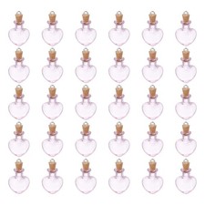 30 Pcs Small Heart Mini Glass Bottles Jars with Cork Stopper Eye Screw, Pink