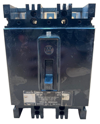 Westinghouse EHB3100 Circuit Breaker 100A 3P 480V 3PH Lug to Lug Used