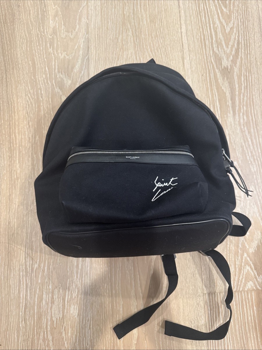 Saint Laurent Black Canvas City Backpack With Leather Trim