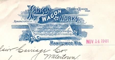 Manitowoc WI Hanson Wagon Works Antique Letterhead