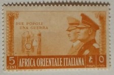 FRANCOBOLLO AFRICA ORIENTALE ITALIANA-MUSSOLINI-HITLER-5 CENT-1941
