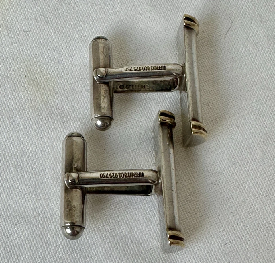 Gemelos Tiffany & Co Oro 18k Plata Barra Bobina Caja/Bolsa Envío Gratis Foto 3 de 4