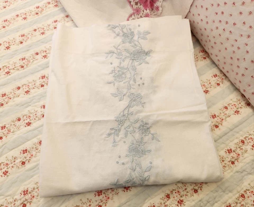 NUEVOS PANELES CORTINA SIMPLES SHABBY CHIC BORDADOS FLORALES 100% ALGODÓN Foto 4 de 4