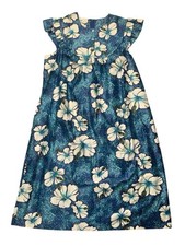 Hilo Hattie Blue Floral Dress Flutter Sleeve True 1960’s Vintage Hibiscus 37145