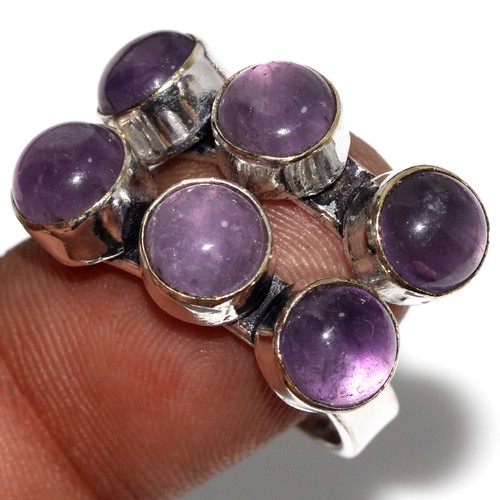 Natural Amethyst 925 Silver Plated Ring US FreeSize Promise Gift for women MJ