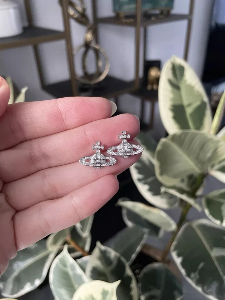 Vivienne Westwood Earrings Silver S925 Saturn Orb Stud Earrings UK HOT - Image 3 of 4