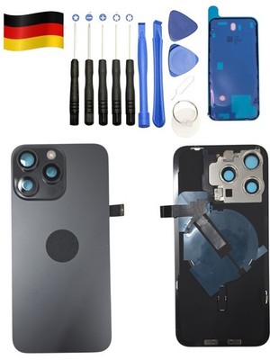Für Apple iPhone 15 pro Max Backcover deckel Titan Schwarz vormontiert NFC Blitz