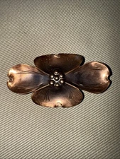 Vintage Stuart Nye Signed Copper Dogwood Flower Brooch Pin - 2.5” x 1.5”