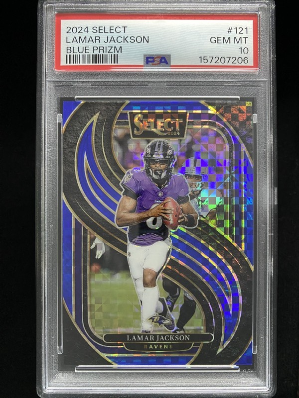2024 Panini Select Lamar Jackson Blue Prizm /175 PSA 10