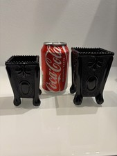 Vitro-Porcelain Glass - A set of 2 Victorian Black Milk Glass Spill Vases 1890's