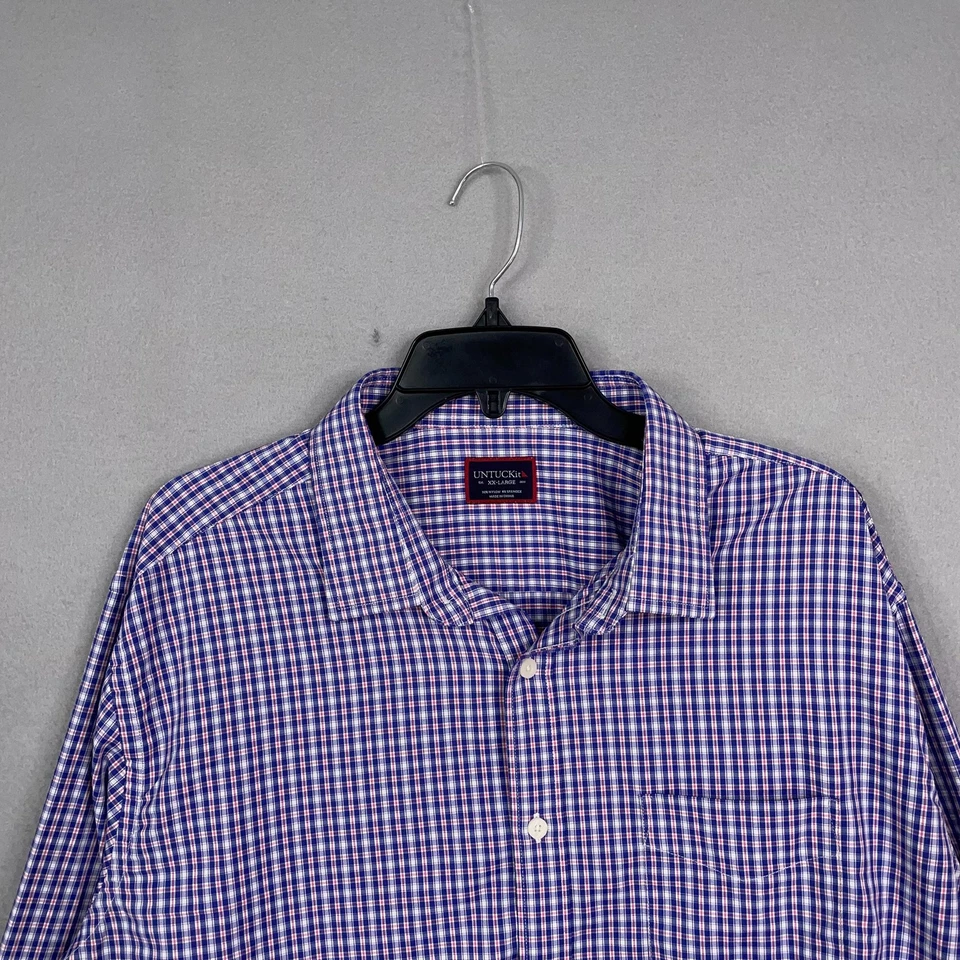 UNTUCKit Shirt Mens 2XL Blue Pink Plaid Cassini Stretch Performance Office Work - Image 2 of 4