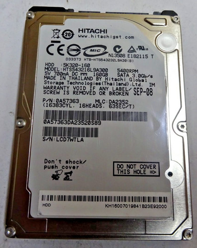 HITACHI *HTS543216L9A300* 160 GB * SATA HDD Notebook 2,5 Zoll #NFP1623