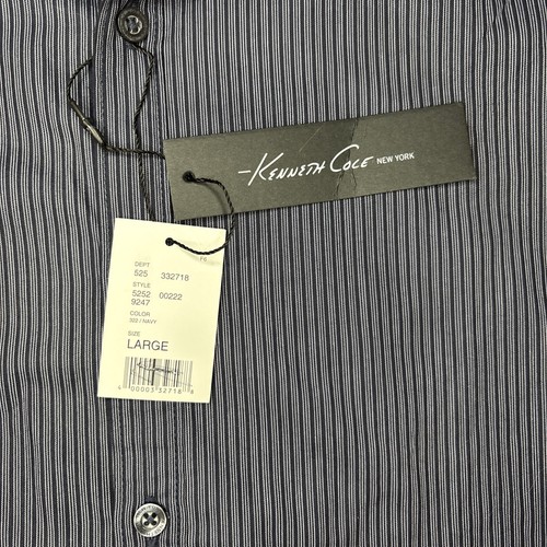 Kenneth Cole Shirt Men’s Button Up NWT Large, Blue White Pinstripe Sleek Comfort - Picture 3 of 11