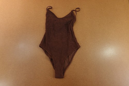 Mango Womens Size Small Chocolate Brown Textured Strappy One Piece 