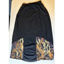 Vintage Black Velvet Panel Midi Maxi Skirt Elastic Waist Made in USA Small