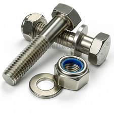 M8 A2 STAINLESS FULLY THREADED HEX BOLT SET SCREWS + NYLOC NUT + WASHERS HEXAGON