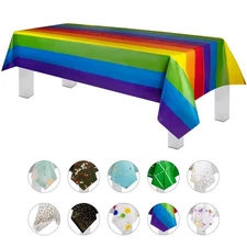 Carnival Pride Rainbow Banner Theme 12 Pack Premium Disposable Plastic Tablec...