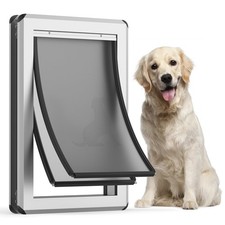 Large Dog Door for Exterior Doors, Aluminum Frame, Magnetic Flap, 100lb Dogs