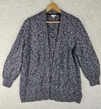 L.L. Bean Open Cardigan Heavy Knit Cotton Ragg W/ Pockets Women’s XL Navy White