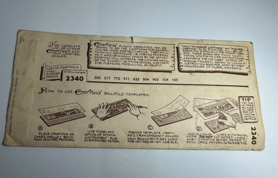 Vtg Craftaid Leather Template No. 2340 Masons Billfold Stencil Perfect Unused - Image 4 of 4