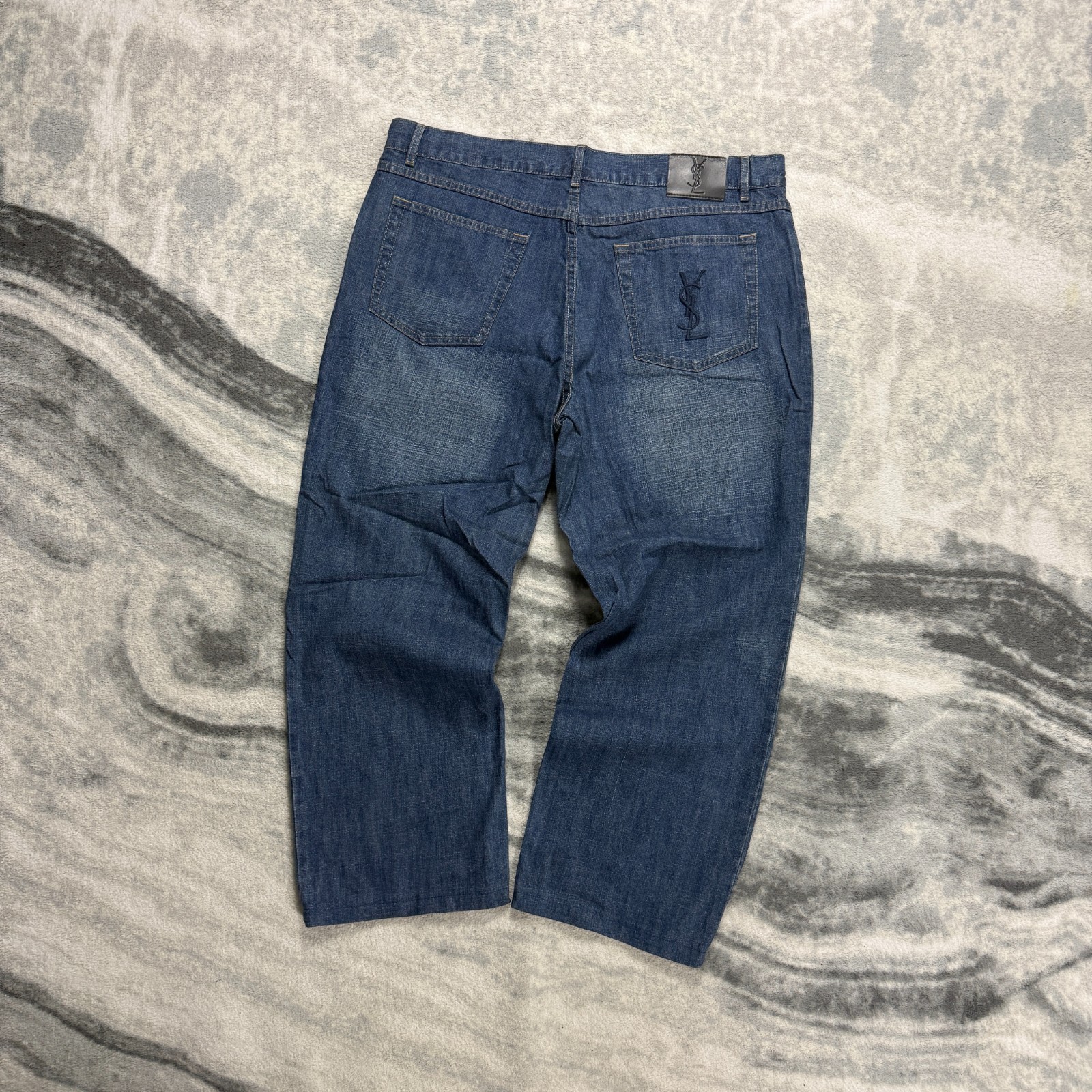 Vintage Yves Saint Laurent YSL 2000's Y2K Blue Denim Baggy Size 38 x 32 Jeans