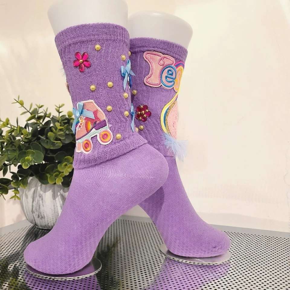 Girls Purple Junk Socks, Unique, Bright, Bold, Cotton Blend, Comfy Crew 9-12 Yrs - Image 3 of 4