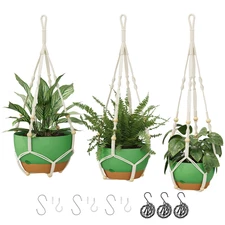 Bamworld 3-Pack Macrame Plant Hangers with Chain Self-Watering Hanging Planter