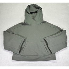 ALO Womens Large Box Cropped Hoodie Raw Hem Baggy Top Kangaroo Pocket Sweatshirt