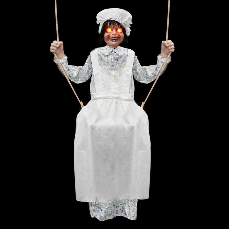 Halloween Schaukel Mädchen Animatronics, gruseliger rotierender Kopf Requisite - Bild 3 von 4