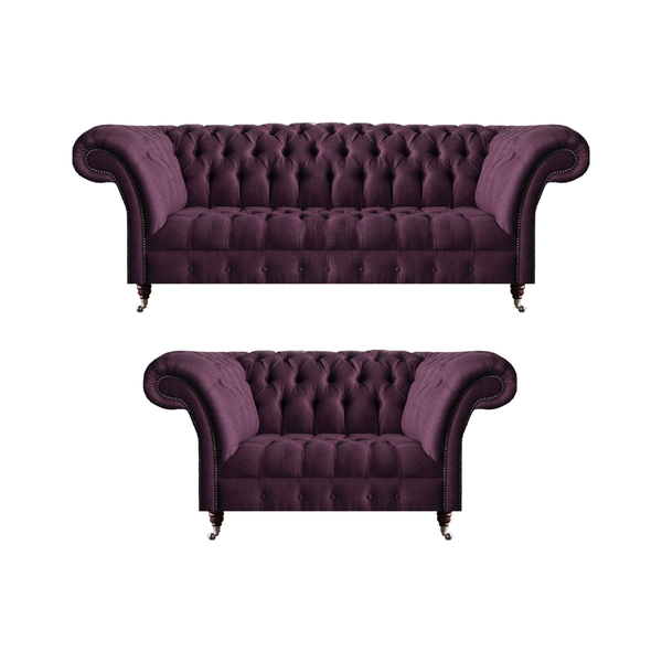 Lila Chesterfield Garnitur Textilsofas Wohnzimmer Dreisitzer 2-Sitzer-image