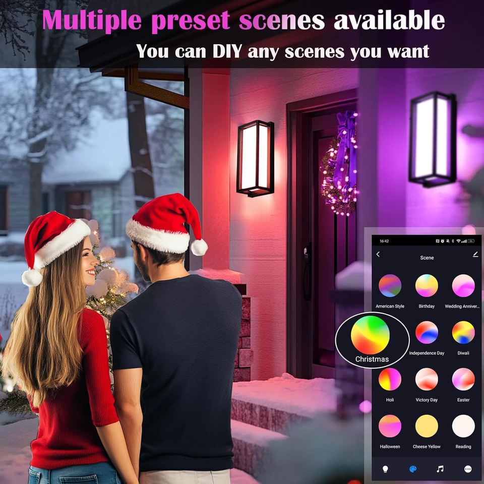 Color Changing LED Outdoor Wall Lights - 2 Pack Modern Waterproof ...
