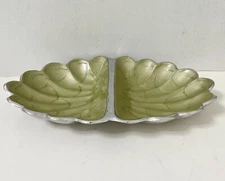 Julia Knight  Divided Serving Dish Scalloped Avocado GreenAluminum Pearlized