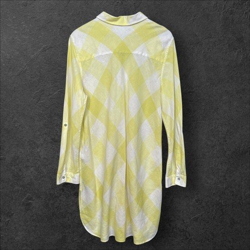 Chico's Women Gingham Maxi Shirt Size L (3) Yellow White Linen No Iron - Picture 6 of 14
