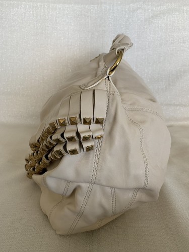 Roberto Cavalli Beige Leather Handbag With Fringe, Gold Details, Buckle And Logo - Picture 4 of 7