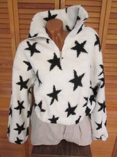 New Zaful Large White Sherpa Half Zip Jacket With Black Stars