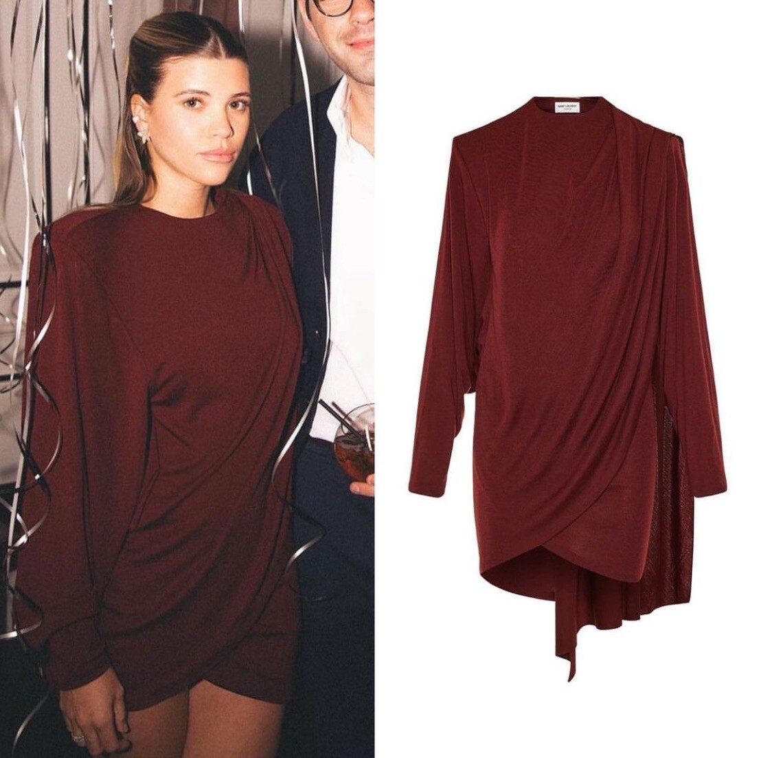 Saint Laurent Mini Abito Drappeggiato Spalla Imbottita Lana UK 10 FR 38 IT 44 US6