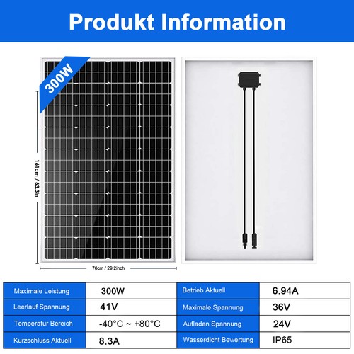 300W 12V Mono Solarpanel Starres Solarpanel Photovoltaikmodul Solarpanelkabel - Bild 4 von 14