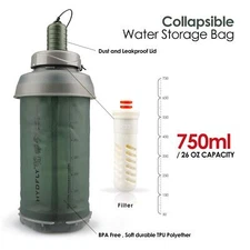 750ml Water Filtration Bottle Collapsible Water Filter System Outdoor Emergency