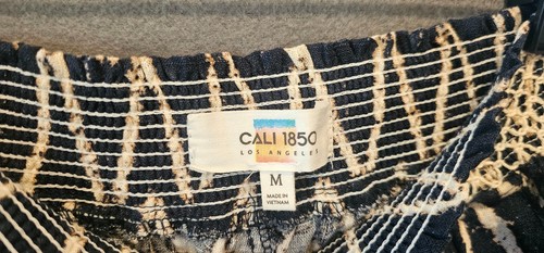 Cali 1850 LA Medium Lenin Lounge Pants Dark Blue & Tan w/ Drawstring & Pockets - Picture 3 of 5